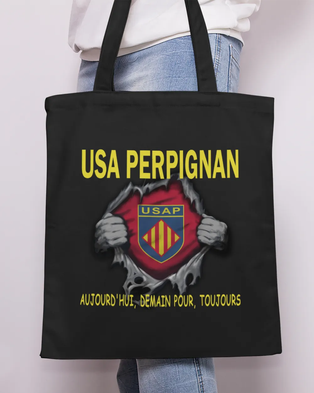 USA Perpignan Today Forever FRA Tote Bag - Printed in the EU black onesize